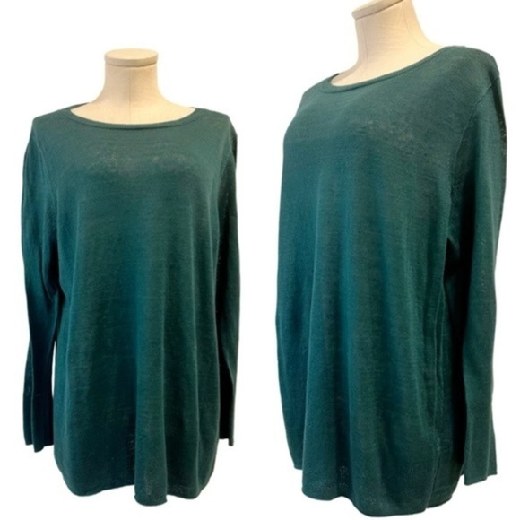 J. Crew, New Linen Teal Semi Sheer Relaxed Fit Pullover Sweater - Picture 1 of 16
